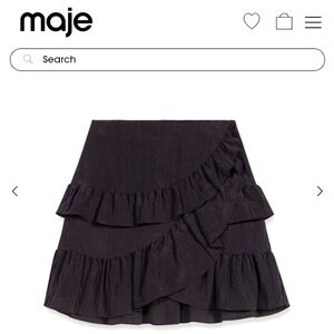 Maje Paris Black Ruffled Frill Mini Skirt with side Zip - size 34 NWT